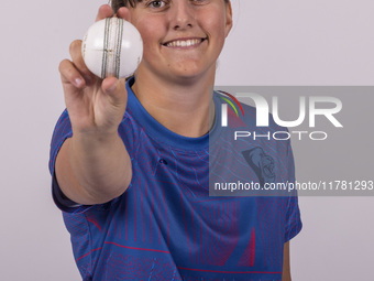 Phoebe Turner of Durham Cricket Women participates in a media launch at the Seat Unique Riverside in Chester le Street, on November 13, 2024...