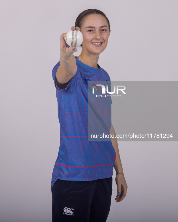 Sophia Turner of Durham Cricket Women participates in the Durham Cricket Women Media Launch at the Seat Unique Riverside in Chester le Stree...