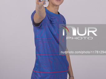 Sophia Turner of Durham Cricket Women participates in the Durham Cricket Women Media Launch at the Seat Unique Riverside in Chester le Stree...