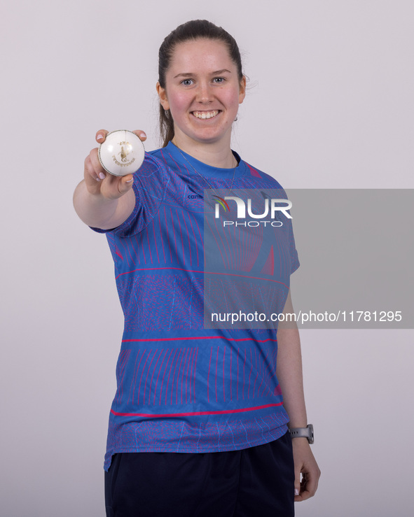 Katherine Fraser of Durham Cricket Women participates in the Durham Cricket Women Media Launch at the Seat Unique Riverside in Chester le St...