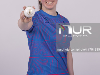 Katherine Fraser of Durham Cricket Women participates in the Durham Cricket Women Media Launch at the Seat Unique Riverside in Chester le St...