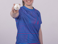 Katherine Fraser of Durham Cricket Women participates in the Durham Cricket Women Media Launch at the Seat Unique Riverside in Chester le St...