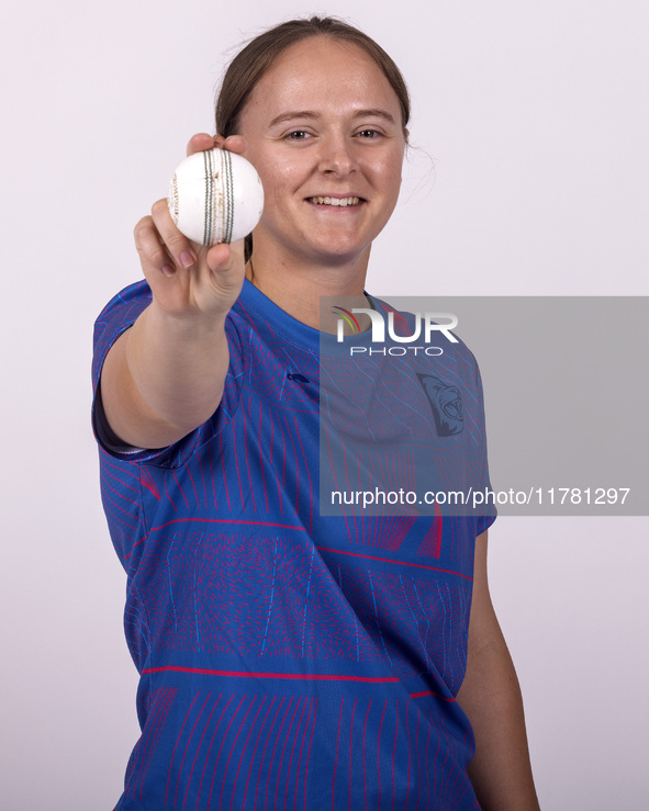 Abi Glen of Durham Cricket Women participates in the Durham Cricket Women Media Launch at the Seat Unique Riverside in Chester le Street, on...