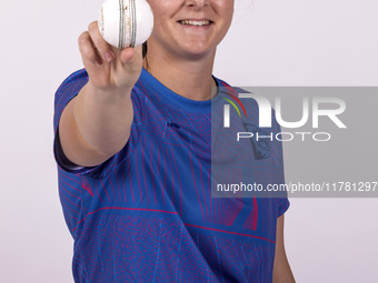 Abi Glen of Durham Cricket Women participates in the Durham Cricket Women Media Launch at the Seat Unique Riverside in Chester le Street, on...