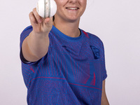 Abi Glen of Durham Cricket Women participates in the Durham Cricket Women Media Launch at the Seat Unique Riverside in Chester le Street, on...