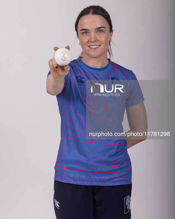 Mady Villiers of Durham Cricket Women participates in the Durham Cricket Women Media Launch at the Seat Unique Riverside in Chester le Stree...