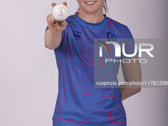 Mady Villiers of Durham Cricket Women participates in the Durham Cricket Women Media Launch at the Seat Unique Riverside in Chester le Stree...