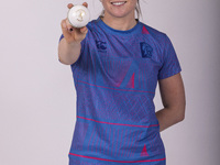 Mady Villiers of Durham Cricket Women participates in the Durham Cricket Women Media Launch at the Seat Unique Riverside in Chester le Stree...