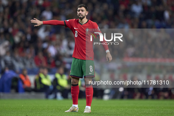 Bruno Fernandes of Portugal reacts during the UEFA Nations League 2024/25 League A Group A1 match between Portugal and Poland at Estadio Do...