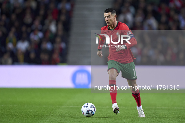 Cristiano Ronaldo of Portugal plays during the UEFA Nations League 2024/25 League A Group A1 match between Portugal and Poland at Estadio Do...