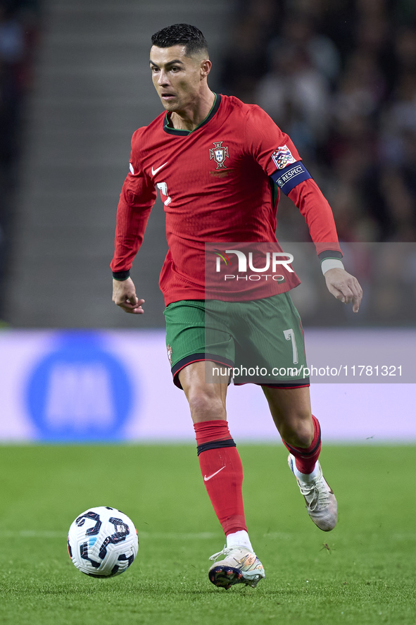 Cristiano Ronaldo of Portugal plays during the UEFA Nations League 2024/25 League A Group A1 match between Portugal and Poland at Estadio Do...