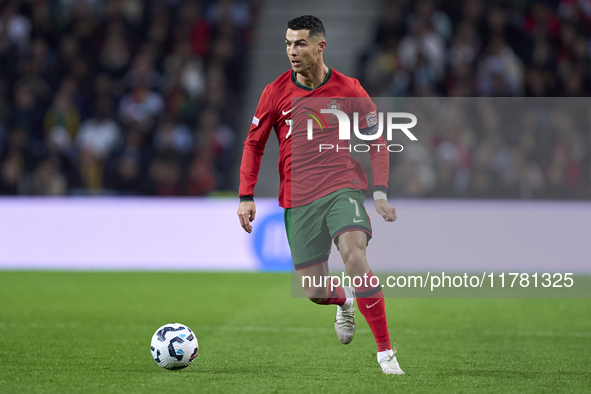 Cristiano Ronaldo of Portugal plays during the UEFA Nations League 2024/25 League A Group A1 match between Portugal and Poland at Estadio Do...