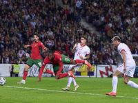 Rafael Leao of Portugal heads the ball and scores his team's first goal during the UEFA Nations League 2024/25 League A Group A1 match betwe...