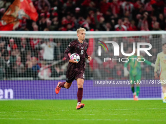 Gustav Isaksen of Denmark  celebrates the teams first goal during the Nations League Round 5 match between Denmark against Spain at Parken,...