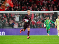 Gustav Isaksen of Denmark  celebrates the teams first goal during the Nations League Round 5 match between Denmark against Spain at Parken,...