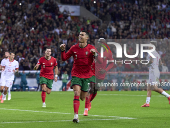 Cristiano Ronaldo of Portugal celebrates after scoring his team's second goal during the UEFA Nations League 2024/25 League A Group A1 match...