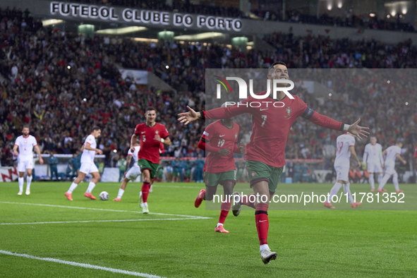 Cristiano Ronaldo of Portugal celebrates after scoring his team's second goal during the UEFA Nations League 2024/25 League A Group A1 match...