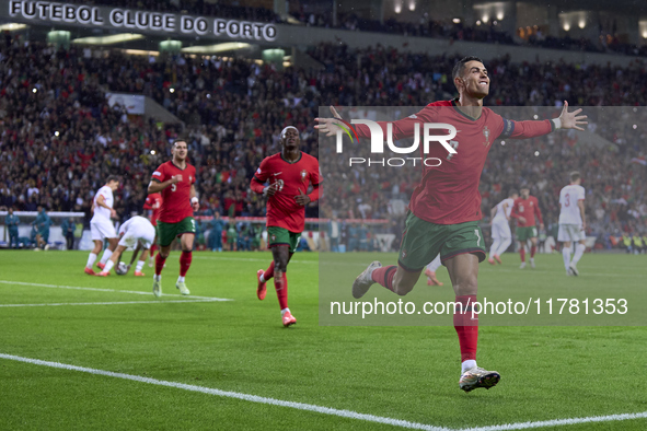 Cristiano Ronaldo of Portugal celebrates after scoring his team's second goal during the UEFA Nations League 2024/25 League A Group A1 match...