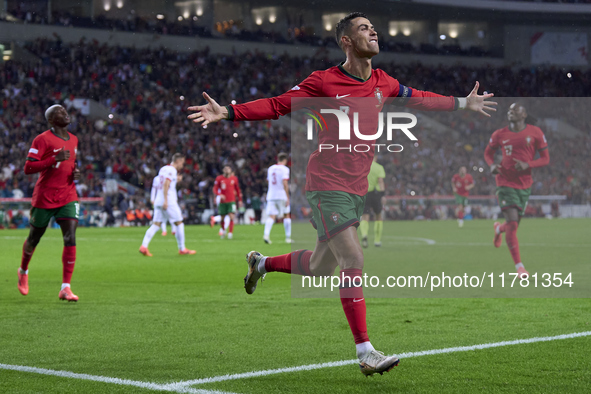 Cristiano Ronaldo of Portugal celebrates after scoring his team's second goal during the UEFA Nations League 2024/25 League A Group A1 match...