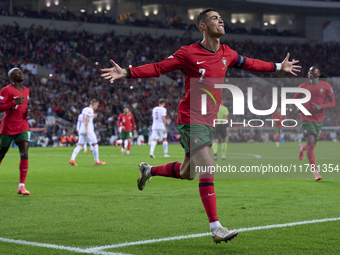 Cristiano Ronaldo of Portugal celebrates after scoring his team's second goal during the UEFA Nations League 2024/25 League A Group A1 match...