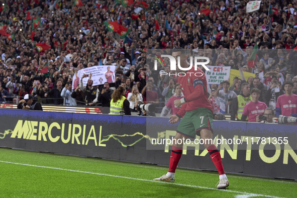 Cristiano Ronaldo of Portugal celebrates after scoring his team's second goal during the UEFA Nations League 2024/25 League A Group A1 match...