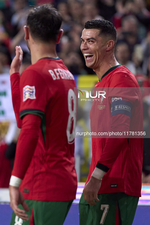 Cristiano Ronaldo of Portugal celebrates after scoring his team's second goal during the UEFA Nations League 2024/25 League A Group A1 match...