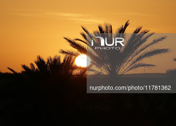 The photo, taken in Oued Souf, Algeria, on November 15, 2024, shows a sunset during the 6th International Saharan Tourism Festival (FITS). O...