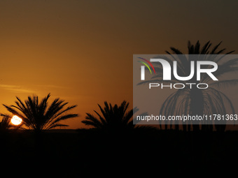 The photo, taken in Oued Souf, Algeria, on November 15, 2024, shows a sunset during the 6th International Saharan Tourism Festival (FITS). O...