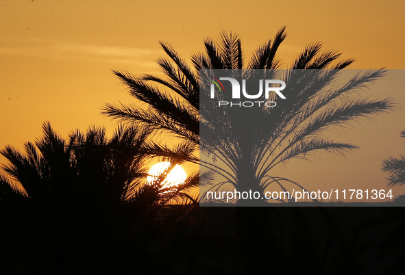 The photo, taken in Oued Souf, Algeria, on November 15, 2024, shows a sunset during the 6th International Saharan Tourism Festival (FITS). O...