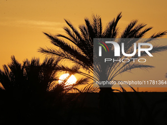 The photo, taken in Oued Souf, Algeria, on November 15, 2024, shows a sunset during the 6th International Saharan Tourism Festival (FITS). O...