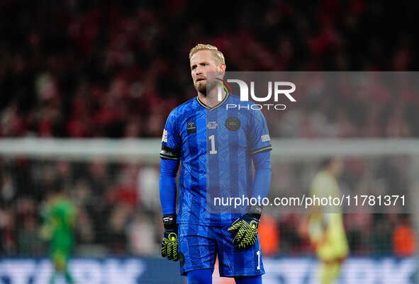 Kasper Schmeichel of Denmark  with post game despair during the Nations League Round 5 match between Denmark against Spain at Parken, Copenh...