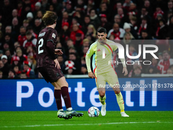 Alvaro Morata of Spain  controls the ball during the Nations League Round 5 match between Denmark against Spain at Parken, Copenhagen, Denma...