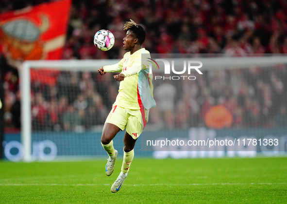 Nico Williams of Spain  controls the ball during the Nations League Round 5 match between Denmark against Spain at Parken, Copenhagen, Denma...