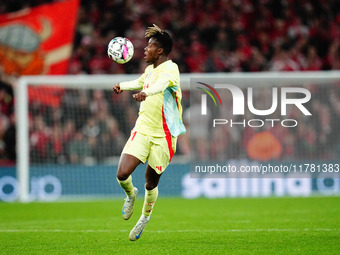 Nico Williams of Spain  controls the ball during the Nations League Round 5 match between Denmark against Spain at Parken, Copenhagen, Denma...