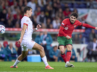 Pedro Neto of Portugal shoots on goal during the UEFA Nations League 2024/25 League A Group A1 match between Portugal and Poland at Estadio...