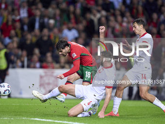 Pedro Neto of Portugal shoots on goal and scores his team's fourth goal during the UEFA Nations League 2024/25 League A Group A1 match betwe...