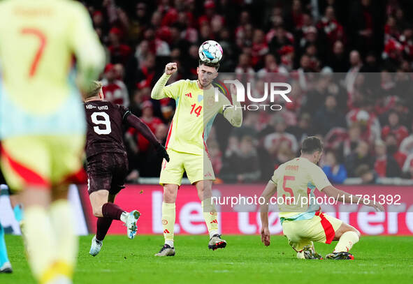 Aymeric Laporte of Spain  heads during the Nations League Round 5 match between Denmark against Spain at Parken, Copenhagen, Denmark on Nove...