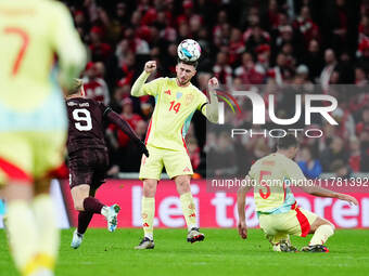 Aymeric Laporte of Spain  heads during the Nations League Round 5 match between Denmark against Spain at Parken, Copenhagen, Denmark on Nove...