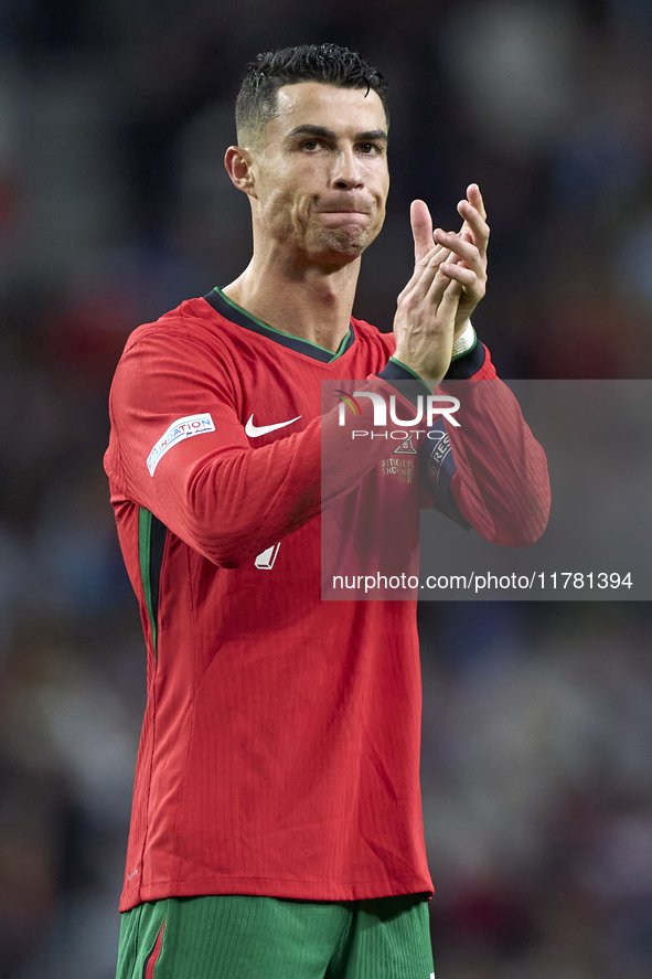 Cristiano Ronaldo of Portugal shows appreciation to the fans after the UEFA Nations League 2024/25 League A Group A1 match between Portugal...