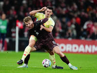 Rasmus Hoejlund of Denmark  controls the ball during the Nations League Round 5 match between Denmark against Spain at Parken, Copenhagen, D...