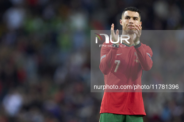 Cristiano Ronaldo of Portugal shows appreciation to the fans after the UEFA Nations League 2024/25 League A Group A1 match between Portugal...