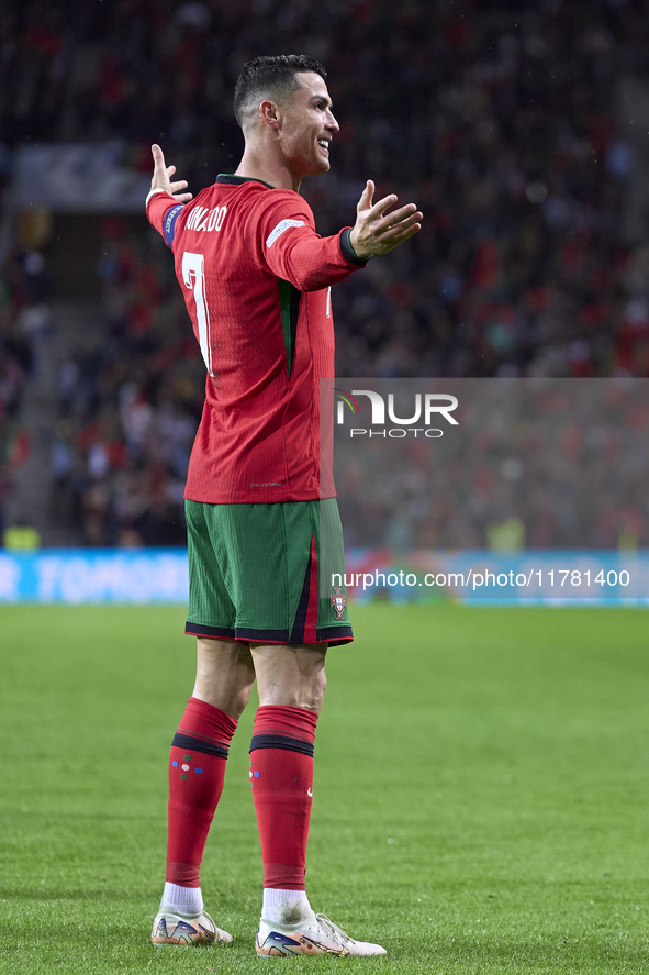 Cristiano Ronaldo of Portugal celebrates his goal during the UEFA Nations League 2024/25 League A Group A1 match between Portugal and Poland...