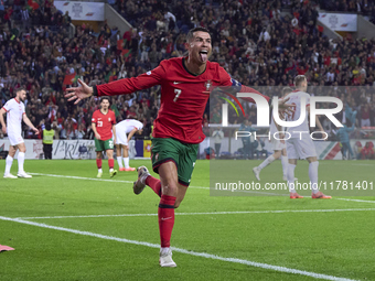 Cristiano Ronaldo of Portugal celebrates his goal during the UEFA Nations League 2024/25 League A Group A1 match between Portugal and Poland...