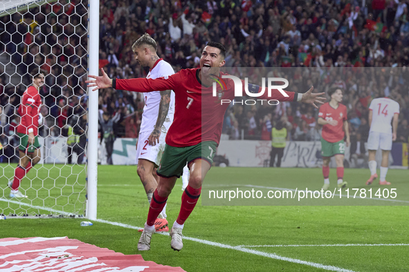 Cristiano Ronaldo of Portugal celebrates his goal during the UEFA Nations League 2024/25 League A Group A1 match between Portugal and Poland...