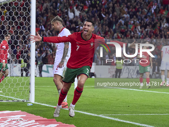 Cristiano Ronaldo of Portugal celebrates his goal during the UEFA Nations League 2024/25 League A Group A1 match between Portugal and Poland...