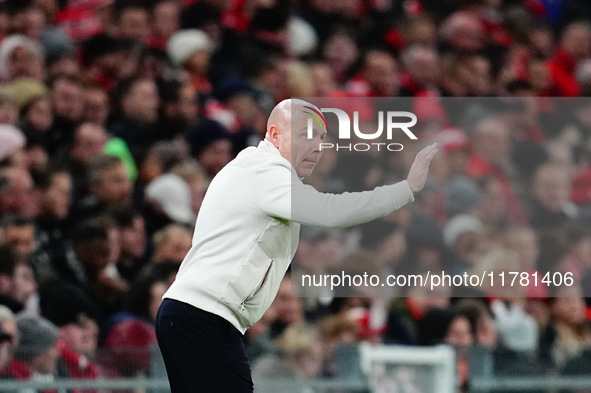 Brian Riemer of Denmark  gestures during the Nations League Round 5 match between Denmark against Spain at Parken, Copenhagen, Denmark on No...