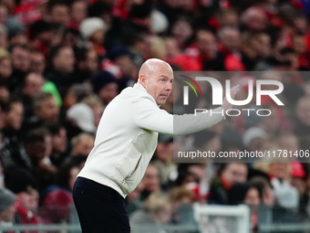 Brian Riemer of Denmark  gestures during the Nations League Round 5 match between Denmark against Spain at Parken, Copenhagen, Denmark on No...