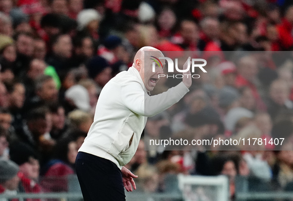 Brian Riemer of Denmark  gestures during the Nations League Round 5 match between Denmark against Spain at Parken, Copenhagen, Denmark on No...