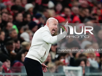 Brian Riemer of Denmark  gestures during the Nations League Round 5 match between Denmark against Spain at Parken, Copenhagen, Denmark on No...