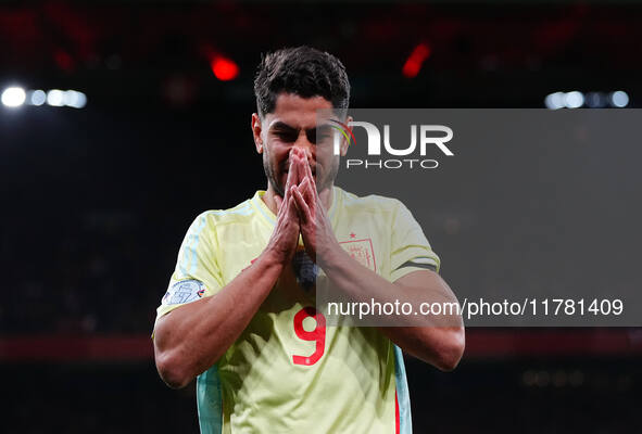 Ayoze Perez of Spain  gestures during the Nations League Round 5 match between Denmark against Spain at Parken, Copenhagen, Denmark on Novem...